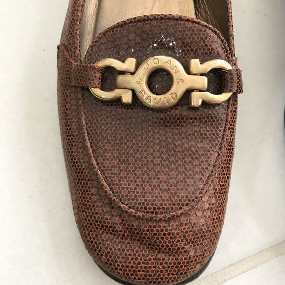 Joan & David Gold Hardware Buckle Leather Loafers Flats - Picture 2 of 10